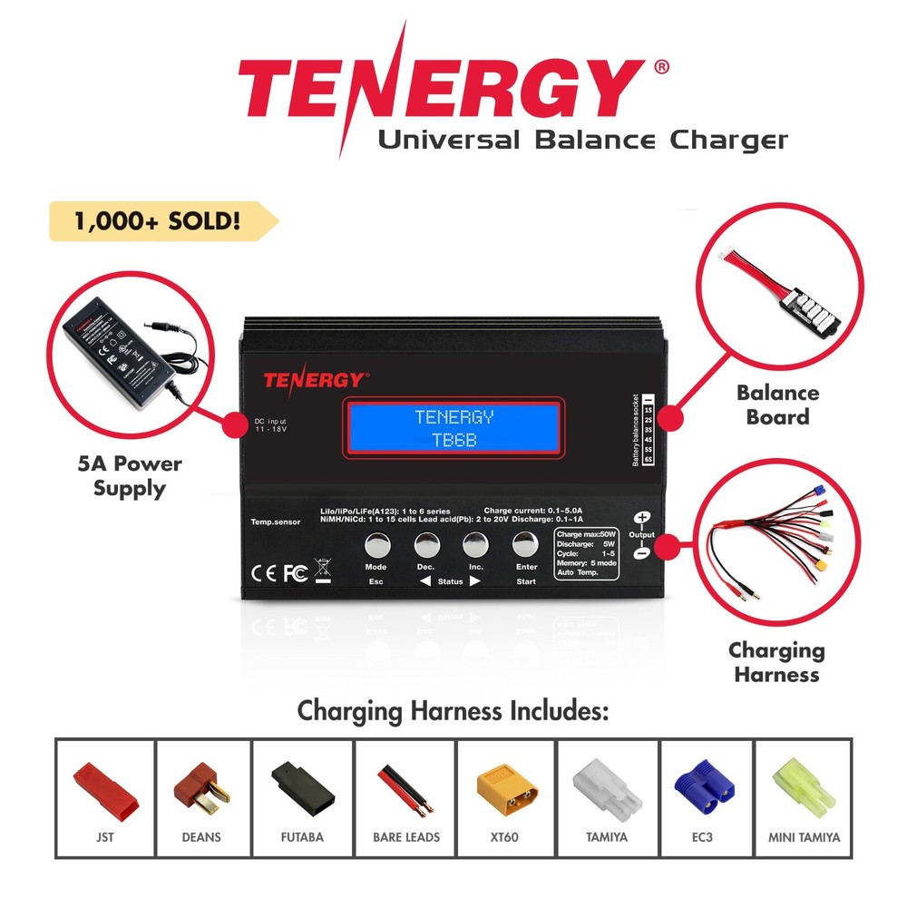 Tenergy TB6B 1S-6S Balance Charger for NiMH/NiCD/Li-PO/Li-Fe Packs+Power Supply