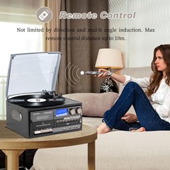 9-in-1 Vintage Bluetooth Record Player for Home Entertainment, 3-Speed Turnta…