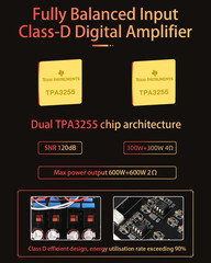 L06 Fully Balanced Power Amplifier with VU Meter – 500W + 500W Dual TPA3255 Hifi