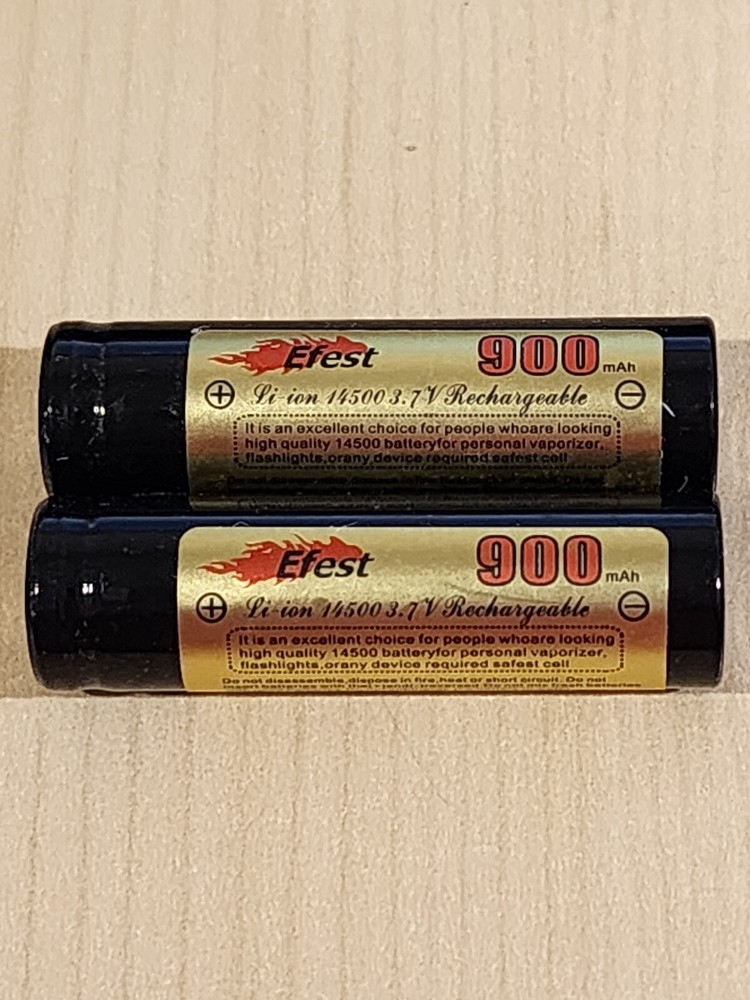 2 Blk/Gld Efest 14500 900mAh RECHARGEABLE Li-ion Battery 3.7V FLAT TOP