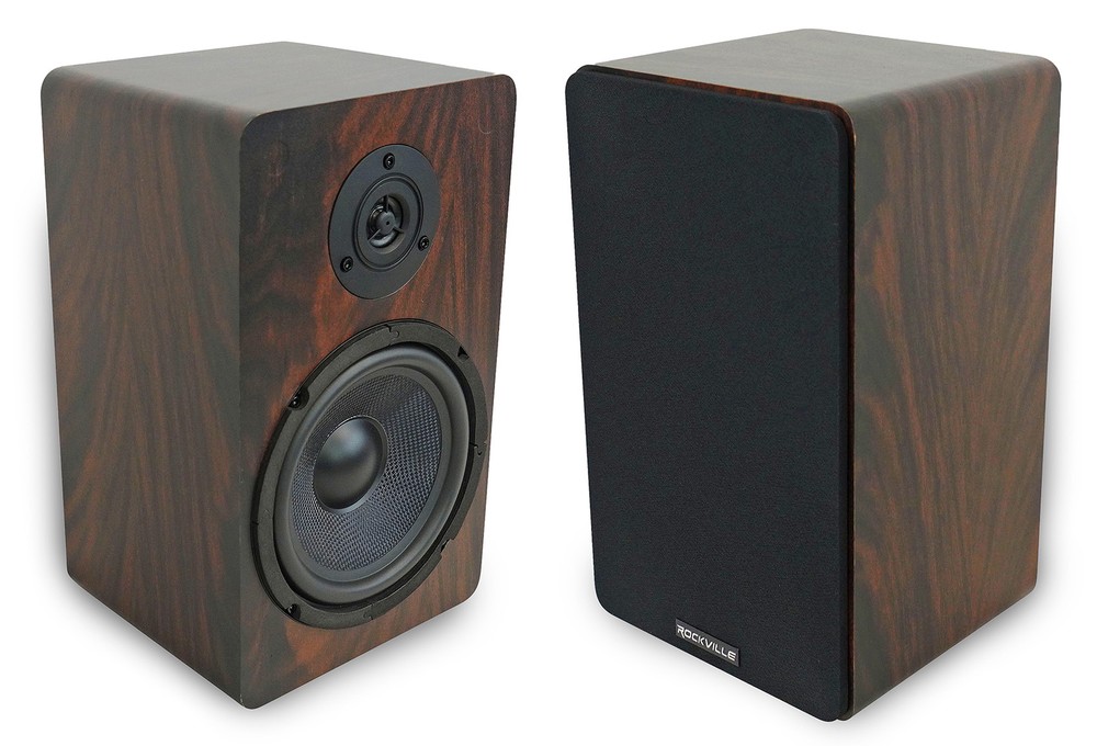 Pair Rockville RockShelf 68D 400w Dark Wood 6.5″ Home Theater Bookshelf Speakers