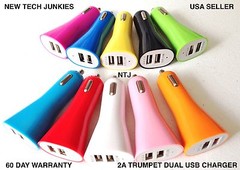 TRUMPET HORN AMP (2A) DUAL USB CAR A/C power charger for iphone X 8 7 6 5 4 ipod