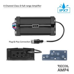 Recoil R4-Q Complete Marine 400 Watts Quad Speakers Audio System