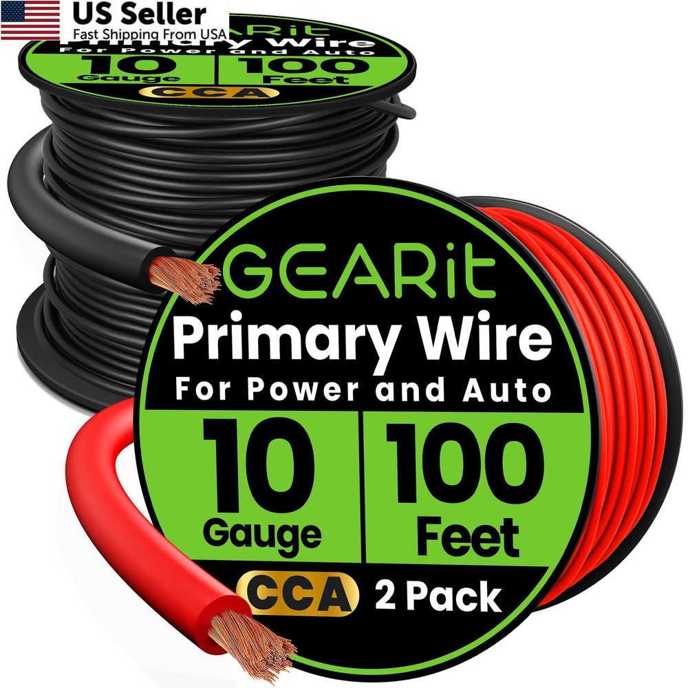 GEARit 10 Gauge Wire 200 Ft Total 10 AWG CCA Power Ground Cable Red Blck FROM US