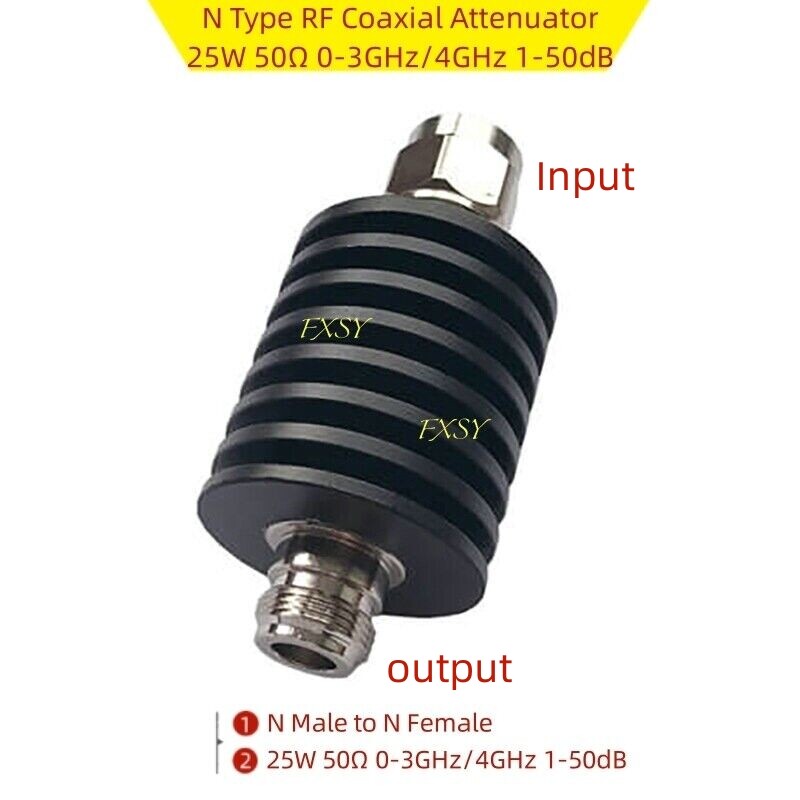 N Type Coaxial Attenuator 25W 50Ω 0-3GHz/4GHz 1/2/3/5/6/10/15/20/25/30/40/50dB