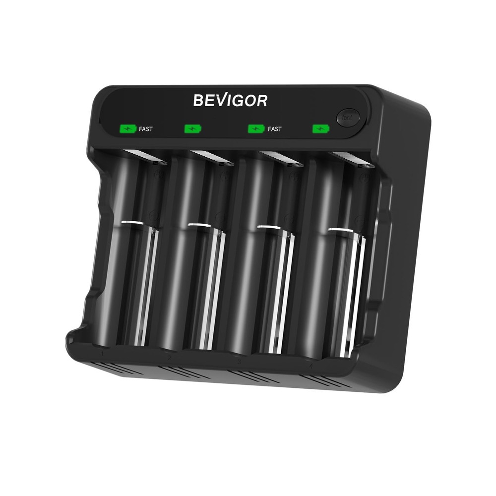 BEVIGOR AA AAA Battery Charger 4 Bay for NiMH NiCD Rechargeable Black