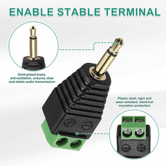 MECCANIXITY 5Pcs 3.5Mm TS Mono Male Plug to 2 Pin Screw Terminal Block, Gold