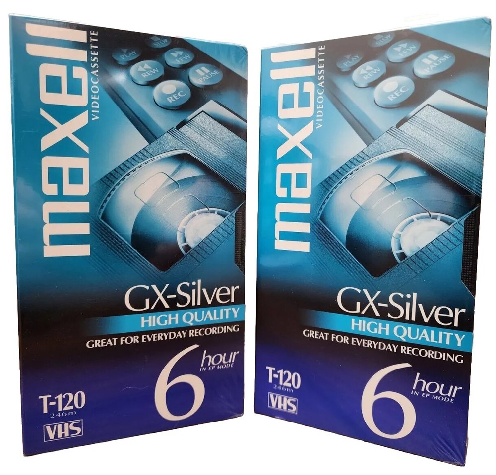 2 NEW Sealed Maxell GX-Silver 6 Hours T-120 VHS Blank Tape VCR Tapes