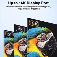 2 FT DisplayPort Cable 2.1, 16K@60Hz, 8K@120Hz, 4K@240Hz, 80Gbps, Braided DP