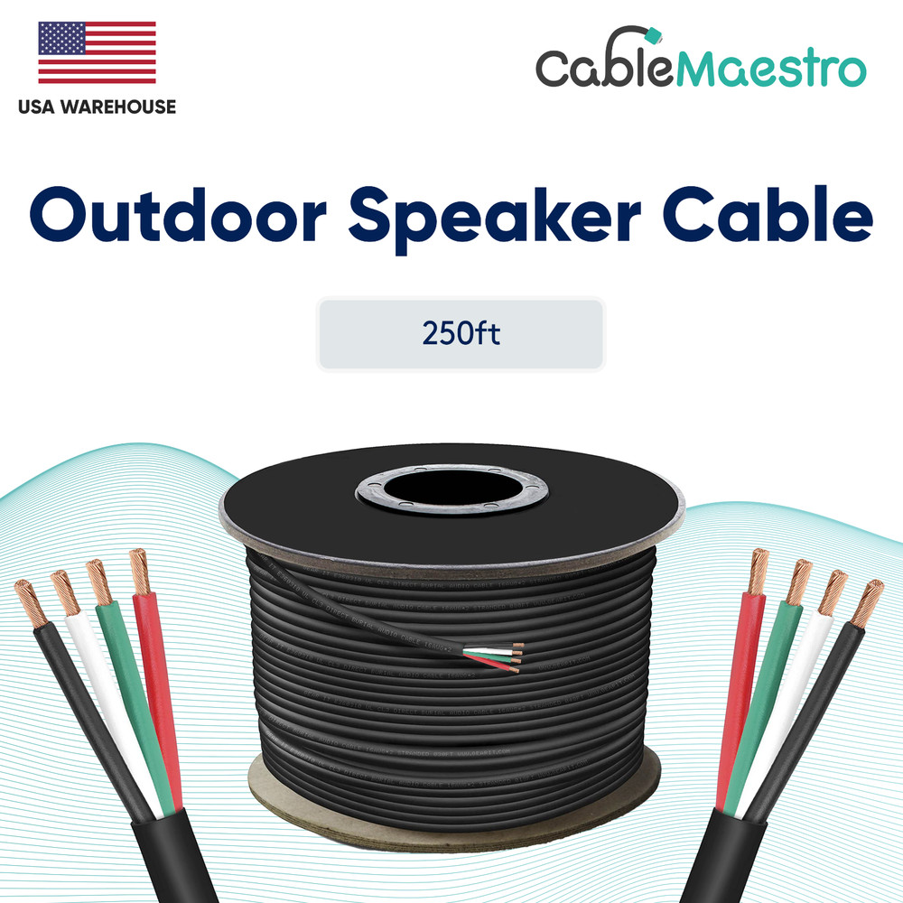 14AWG Outdoor Speaker Cable Direct Burial UV Wire Audio CL2 14/4 Gauge 250-500ft