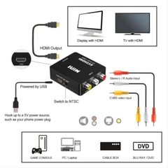 RCA to HDMI 1080P HD Converter Composite Audio Video Adapter AV2HDMI +10FT CABLE