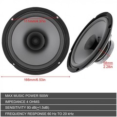 6.5” 500W Max Car HiFi Audio Coaxial Speaker Full Range 60Hz–20KHz 4-Ohm 1PC