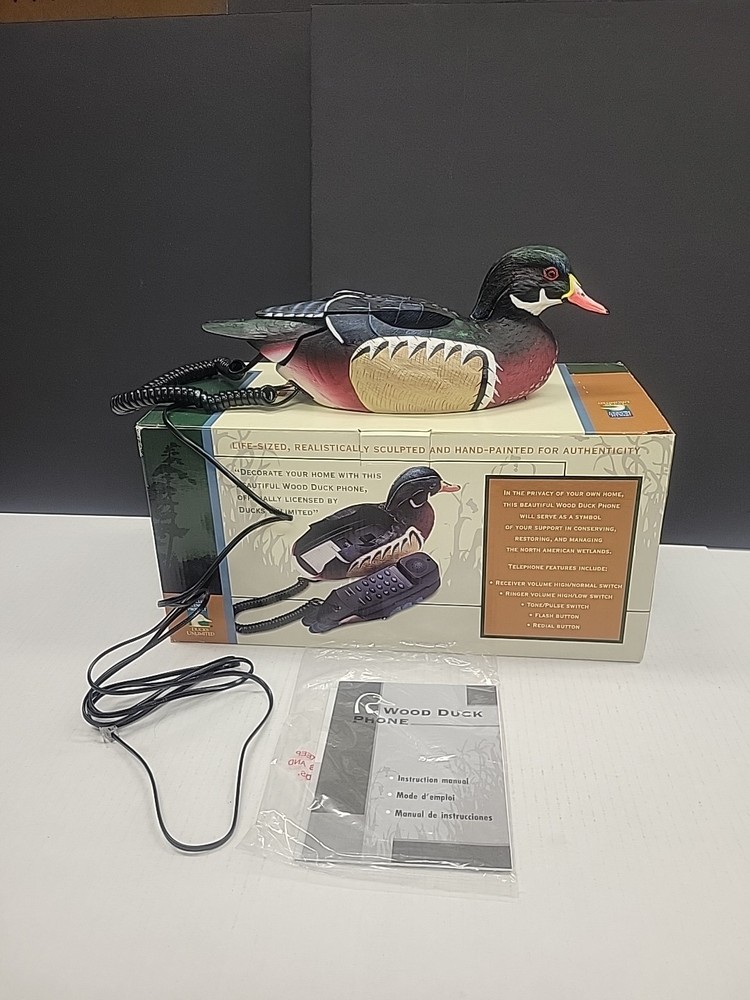 Vintage Ducks Unlimited Life-Sized Wood Duck Phone Landline Hand Painted 90s