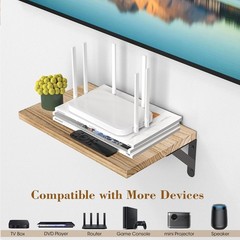 2PCS Oak Rustic Wood Projector Wall Mount Floating Shelf with Cable Ties Holder