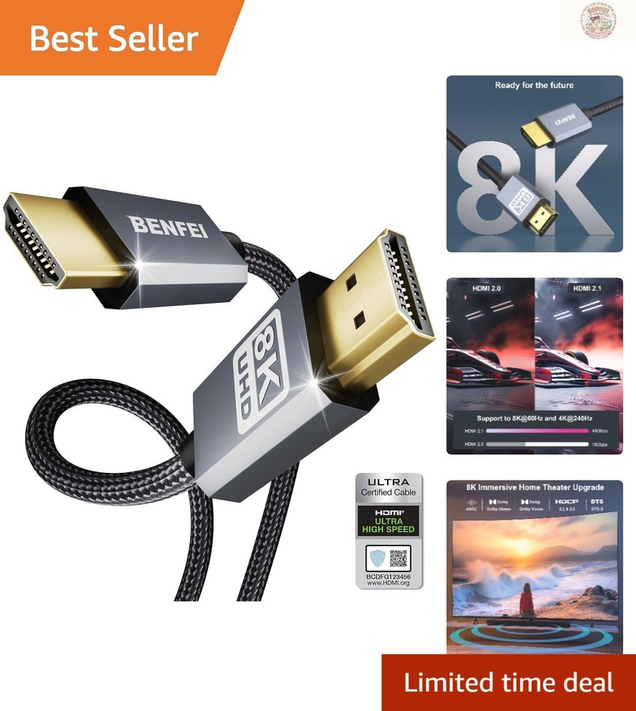 Ultra High Speed Nylon Braided 8K HDMI Cable, 6 Feet, Dynamic HDR Support