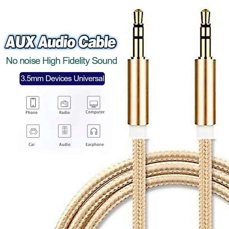 3.5mm Braided Male to Male Stereo Audio AUX Cable Cord for PC iPod CAR iPhone