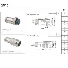 1.64 Ft GX16 5 Pin Male To Female Aviation Cable Adapter 7A 125V 20AWG