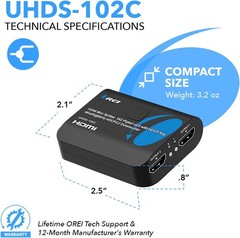 OREI 4K HDMI Splitter 1 in 2 Out 4:4:4 8-bit – HDCP 2.2, 18 Gbps, Black