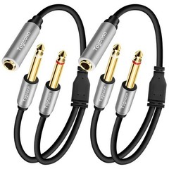 2-Pack 1/4 inch TRS Stereo 2 Pack, 6.35mm Female to Dual Male