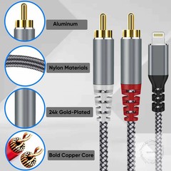 [MFi Certified] Compatible with Lightning to RCA Cable Audio Adapter, 4FT iOS to