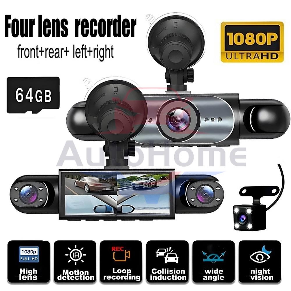 360° 4 Channel 1080P HD Car Dash Cam Front and Rear Inside Left Right + Camera