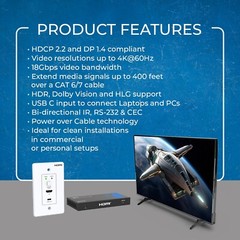 4K Wall Plate HDMI Extender over CAT 6/7upto 400 feet with HDBaseT(UHD-WPE400R-)