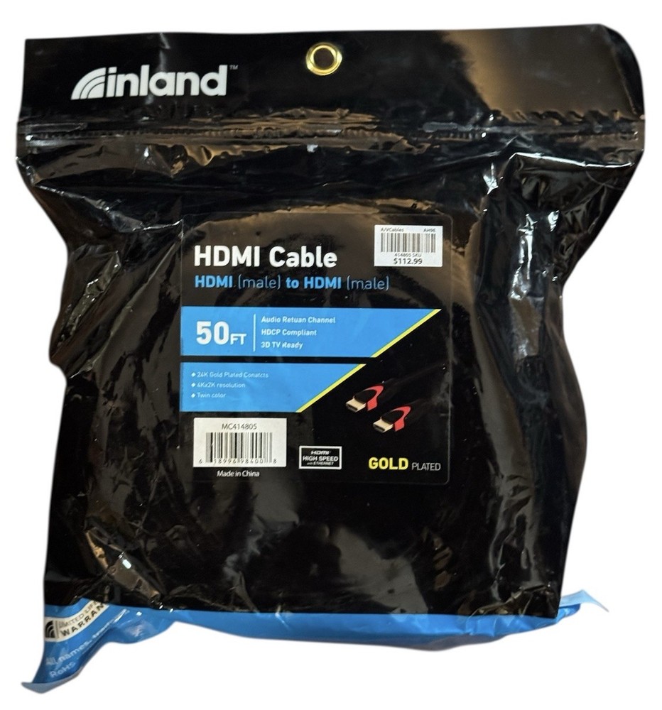 Inland 50′ HDMI Cable 24K Gold-Plated Male To Male MC414805