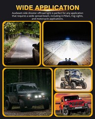 Auxbeam V-max 4″ LED Pods Work Lights Bar Cube Driving Lamp + Black Amber Covers