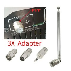 F Type Telescopic Aerial Antenna 75 Ohm with TV / 3.5 Adapter Bose Wave Radio FM
