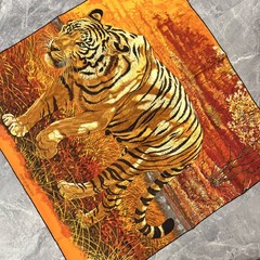 Hermes Calle90 Scarf Bengal Tiger Orange 15541 90cm x 90cm Silk Orange Color Sca