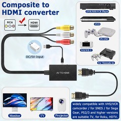 RCA to HDMI Converter with Aspect Ratio Switch (4:3/16:9) 1080P/720P AV to HDMI