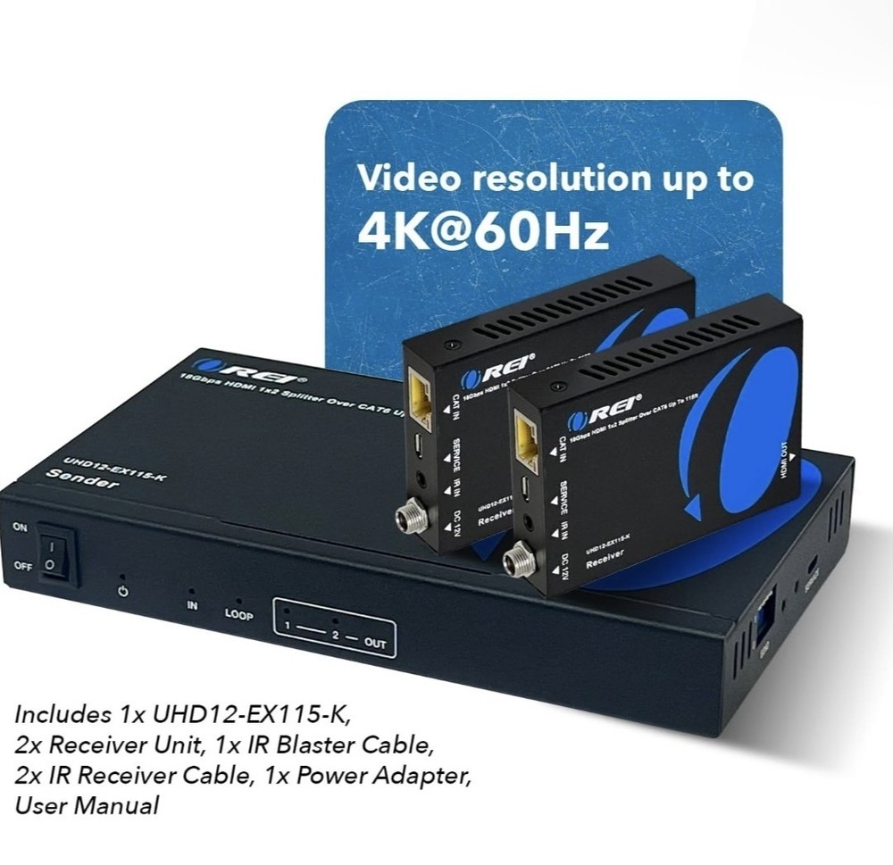 4K@60hz 1×2 HDMI Extender Splitter – 115ft (cat6)-UHD12-EX115-K