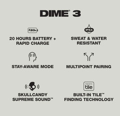 Skullcandy Dime 3 XT True Wireless In-Ear Earbuds- Black-(CR)