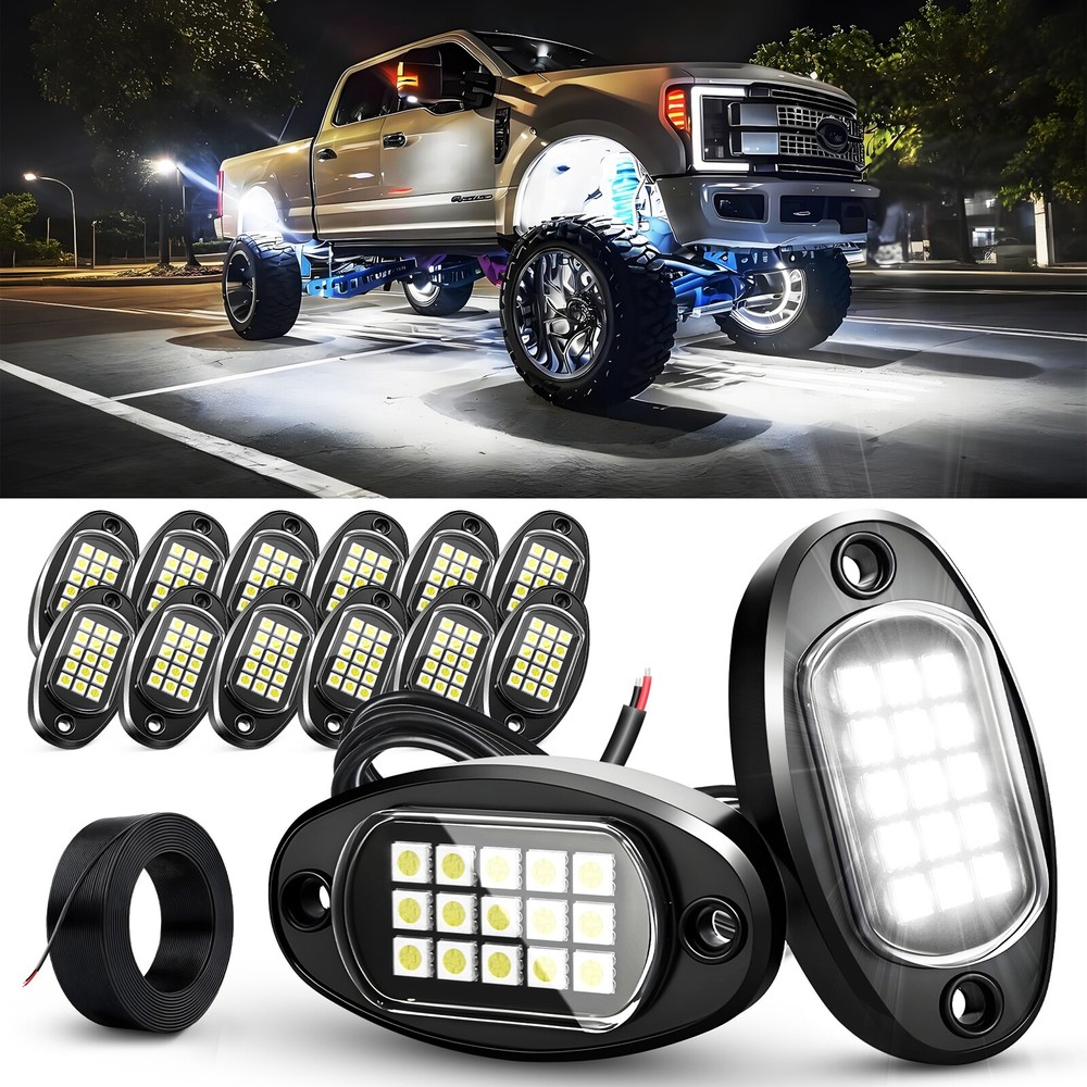 12/16/20/24 Pods Pure White LED Rock Lights, Underglow Underbody Glow Lights Kit