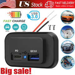 12-24V 4.8A Dual USB PD QC3.0 Car Boat RV Fast Charger Socket LED Power Outlet