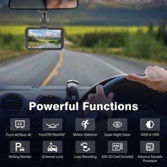 Dual 4K Dash Cam Front and Rear – Free 64G SD Card, 2160P+2160P UHD Dash Came…