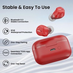 TOZO NC9 Hybrid Active Noise Cancelling Wireless Earbuds, Red | Refur