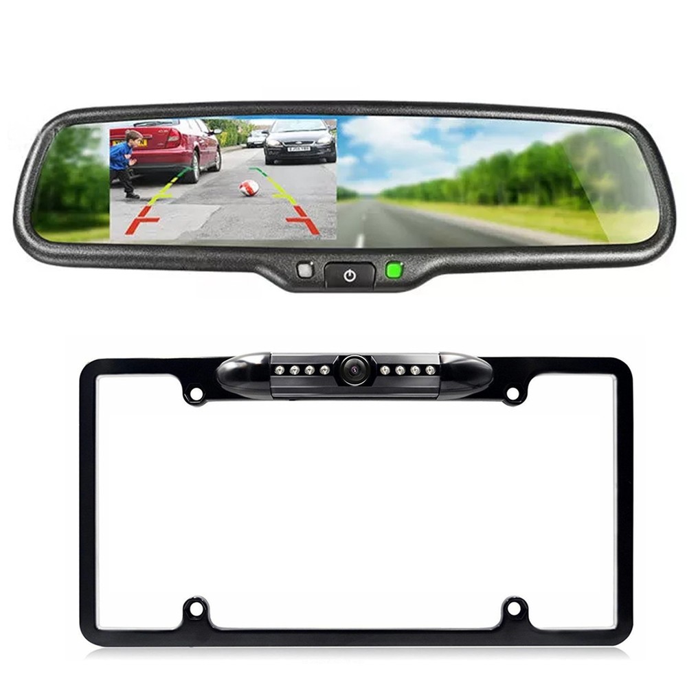 Car Backup Camera License Plate Frame Rear View Parking Kit+4.3″ Monitor Bracket