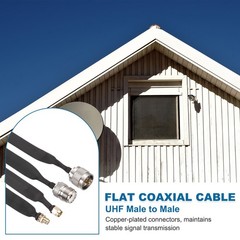 Flat Coaxial Cable, UHF Male to Male 1.64ft/50cm Cord Coax Cable Extension