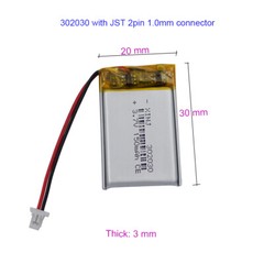 2pcs 3.7V 150mAh 0.555Wh Lipo Li Battery 302030 JST 2pin 1.0mm For DashCam GPS