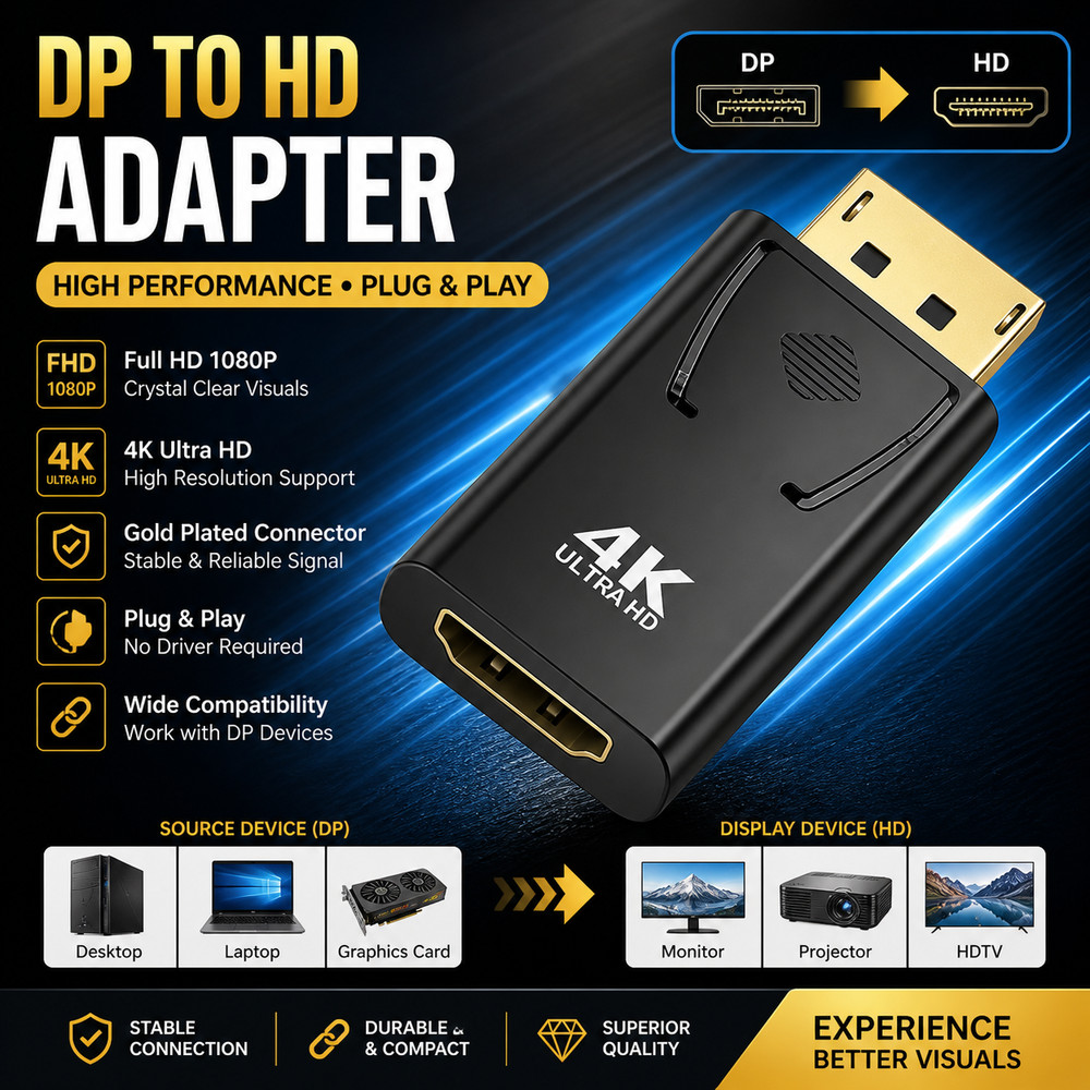4K DisplayPort to HDMI Adapter – DP to HDMI Male to Female Converter for PC,