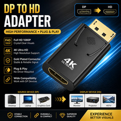 4K DisplayPort to HDMI Adapter – DP to HDMI Male to Female Converter for PC,