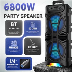 6800W Portable Bluetooth Speaker with Dual Subwoofers – Heavy Bass Party Sound