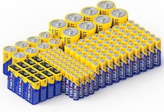 128-Count Battery Combo Pack: AA, AAA, C, D, and 9V for Household Use
