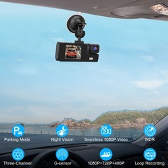 Car Dual Lens Dash Cam HD 1080P Front/Rear/Inside Video Recorder Camera G-Sensor