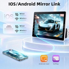 10.1” Single DIN Car Stereo, Wireless CarPlay Android Auto, Rotating Display