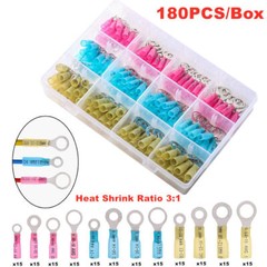 180Pcs Heat Shrink Wire Crimp Connectors AWG 22-10 Ring Terminals Waterproof Kit