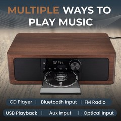 Stereo Shelf System CD Player Bluetooth FM Radio USB Aux Optical Brown CD25