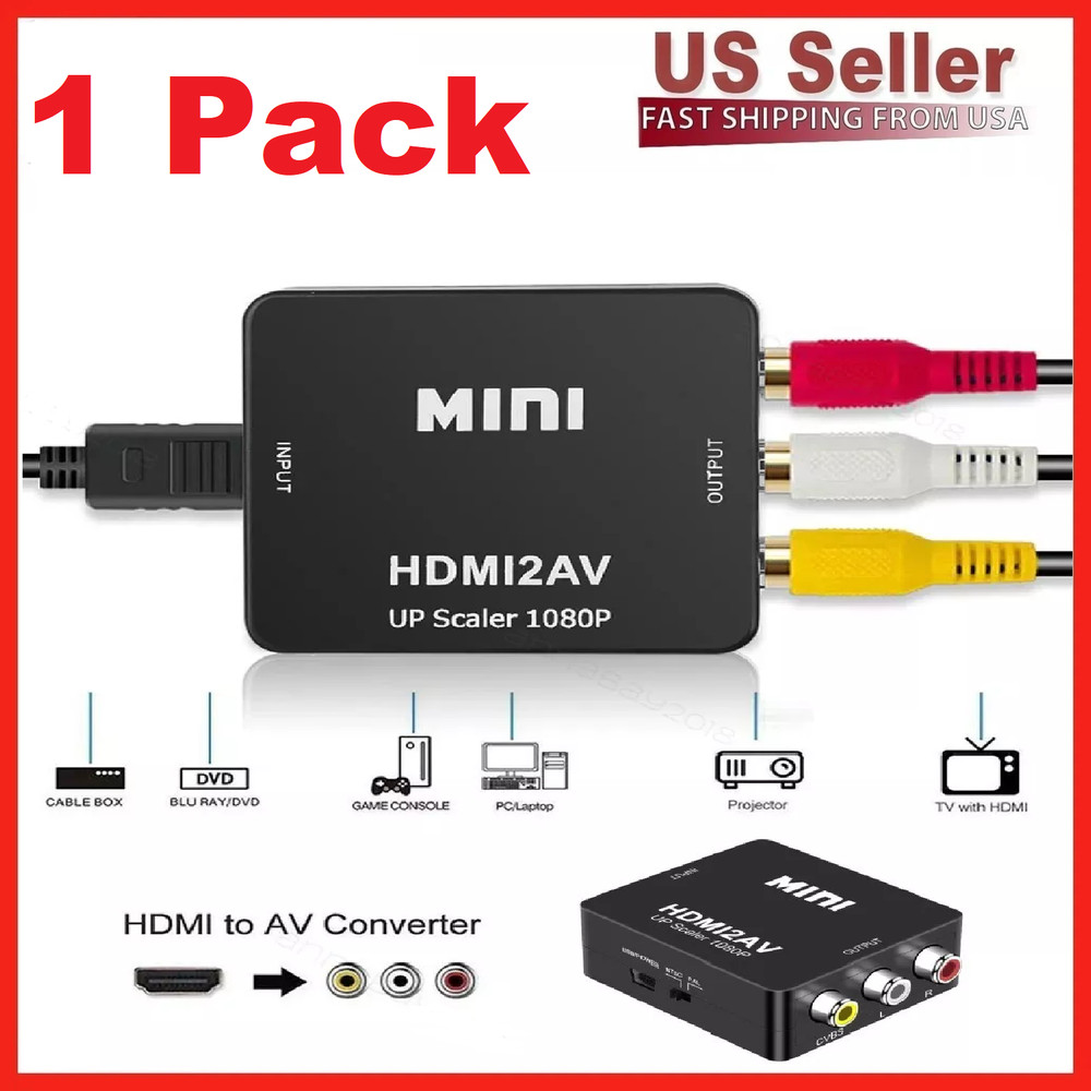 1 x HDMI To RCA AV Adapter Converter Cable CVBS 3RCA 1080P Composite Video Audio