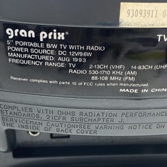 GPX 1993 Mini TV Black & White Television AM/FM Radio w/ Power Cord – Works